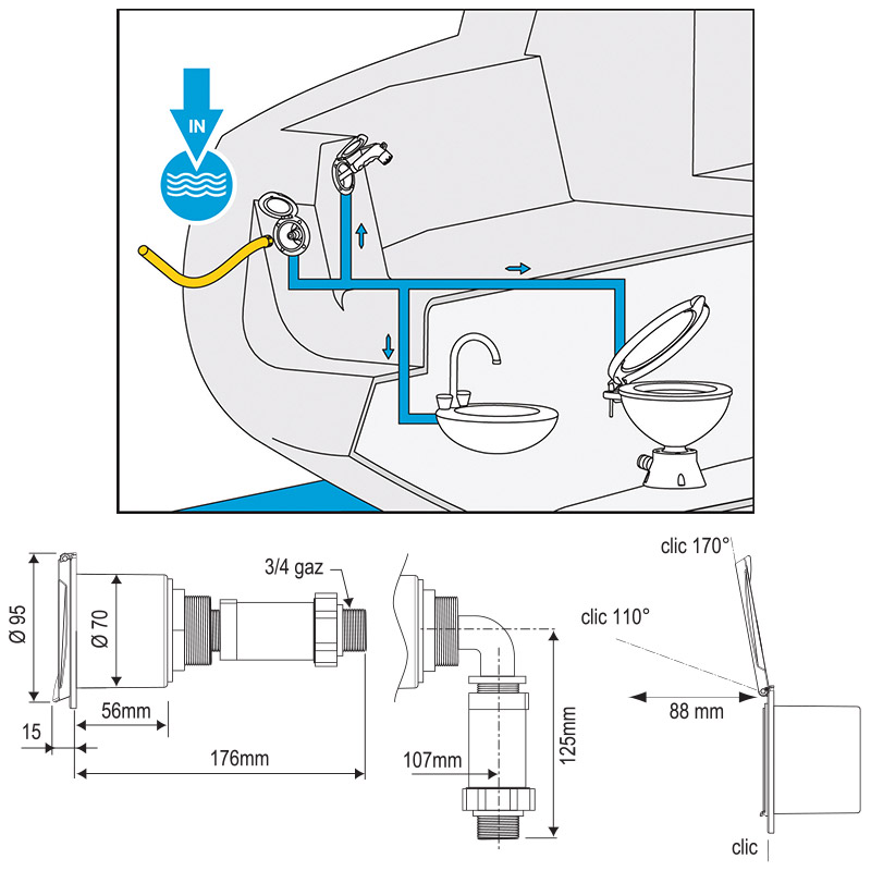 Registro con entrada de agua 5 Bar–(en codo)--blanco - Imagen 2
