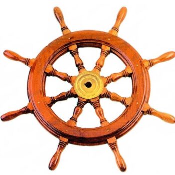 Rueda timón en madera noble y cono en latón.