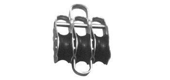 Polea triple con arraigo para cabo de 6 mm