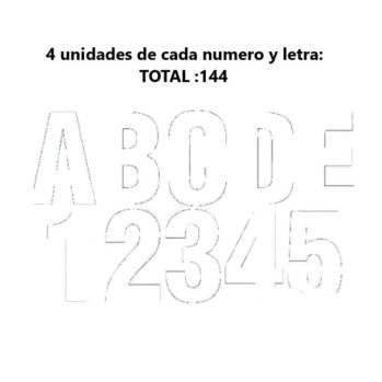 Rotulación: Kit de 144 números y letras Blancas adhesivos (4 de cada)--8 cm