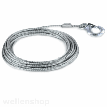 Cincha-Cable de cabrestante con mosquetón. 5 mm x 6/10mts
