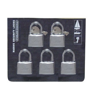 Candado INOX- SEA (Pack 5) misma llave--ancho: 3 cm--arco:17