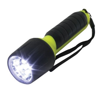 Linterna goma y ABS -4xAA -25 lms--5LEDs- L:14 cm--  apta buceo