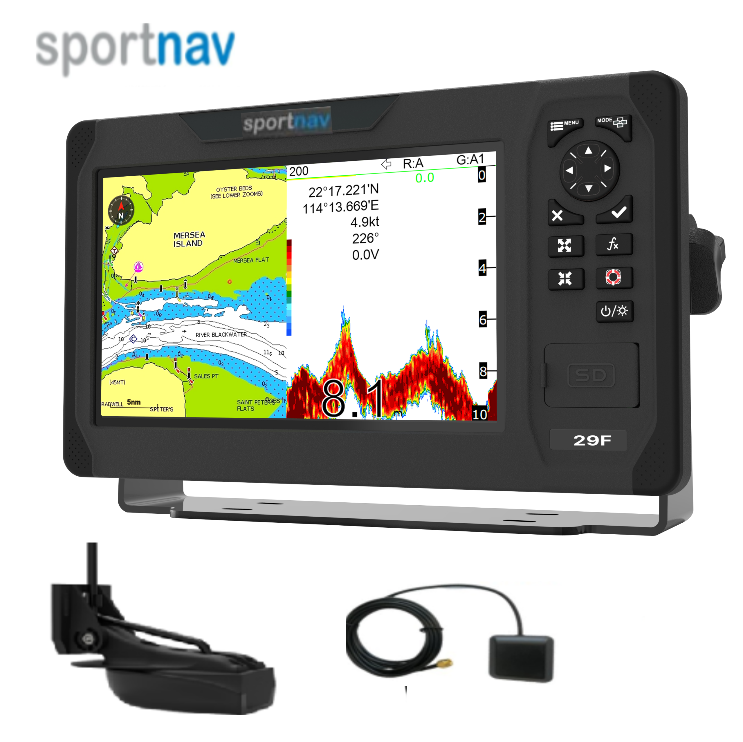Plotter Sonda .9″ SPORTNAV SPO29F –con transductor HDI 50/200 600w +cartografía básica